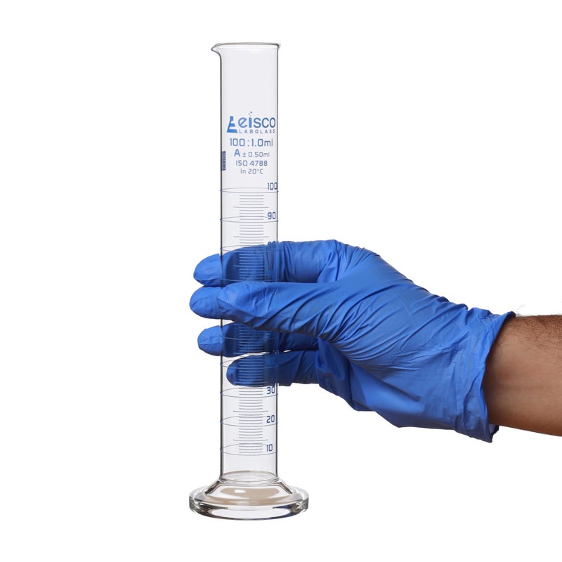 EISCO Graduated Cylinder, 100ml - Class A Tolerance Â±0.50ml - Round Base - Blue Graduations - Borosilicate 3.3 Glass - Eisco Labs - Image 5